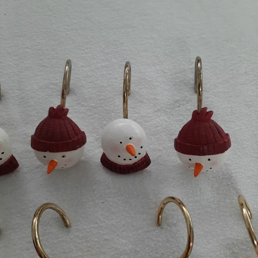 Snowman Tree Star Winter Christmas shower curtain rings hooks Set of 12 4 styles